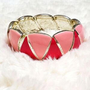 Chunky Silver Pink Red Stretch Bracelet